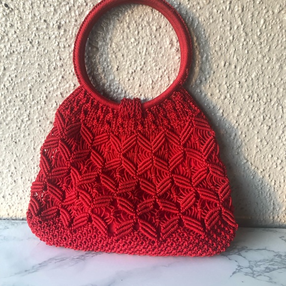 Macrame Crochet Handbag red - Picture 2 of 9